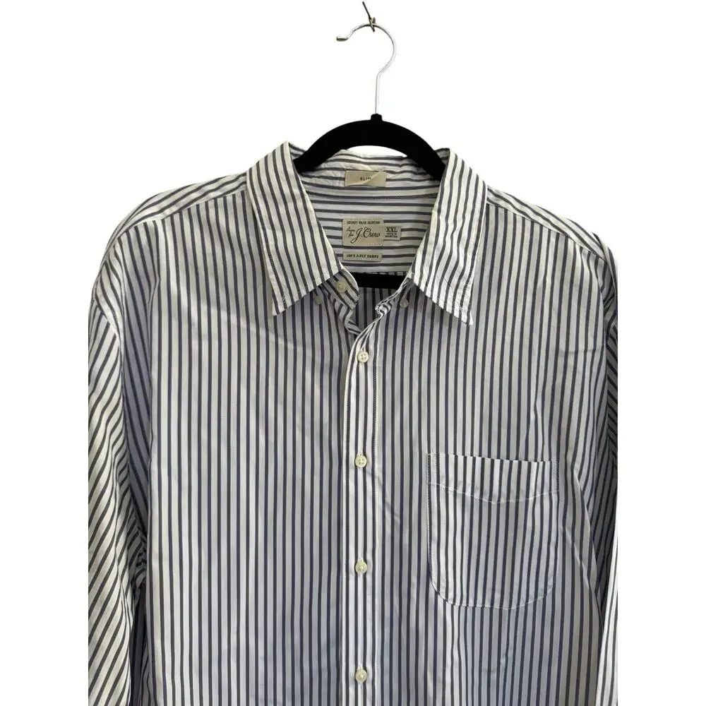 J. Crew Secret Wash Men’s Shirt White Blue Stripe XXL 100’s 2-ply Slim Fit #7188